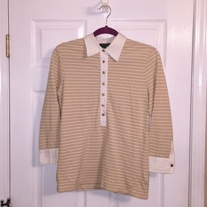 RALPH LAUREN tan & white womens shirt. Size Small